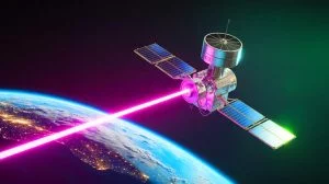 Illustration von der laserbasierten Datenübertragungstechnologie aus dem Weltraum.