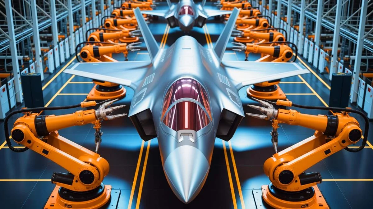 Illustration von der beschleunigten Produktion der F-35 Lightning II Kampfjets durch fortschrittliche Technologien.