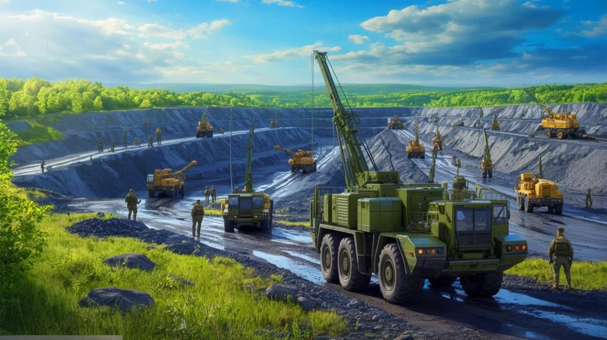 Illustration von der Besetzung einer bedeutenden Lithiumlagerstätte in der Ukraine durch russische Kräfte.