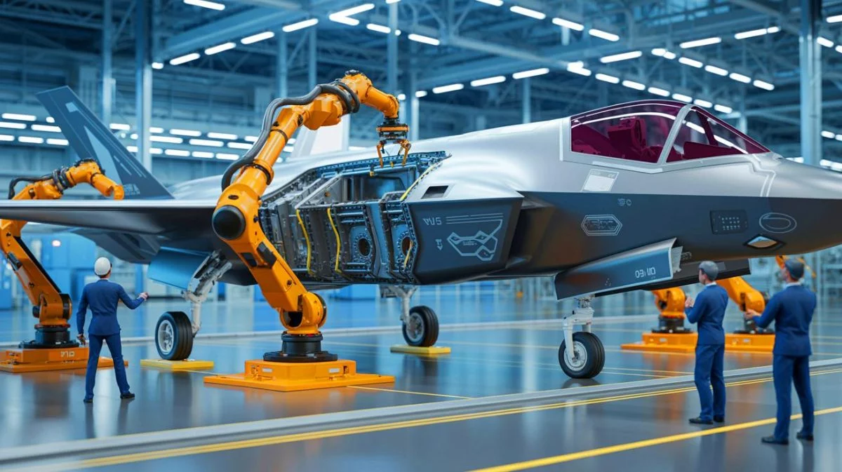 Illustration von der beschleunigten Produktion des F-35-Kampfjet-Rumpfes durch Northrop Grumman.