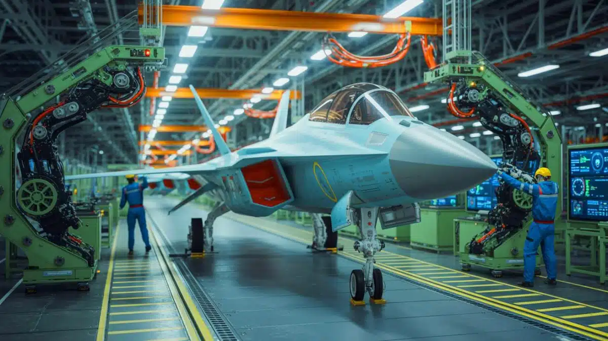 Illustration von den Fortschritten in der Produktionstechnologie des F-35-Kampfflugzeugs.