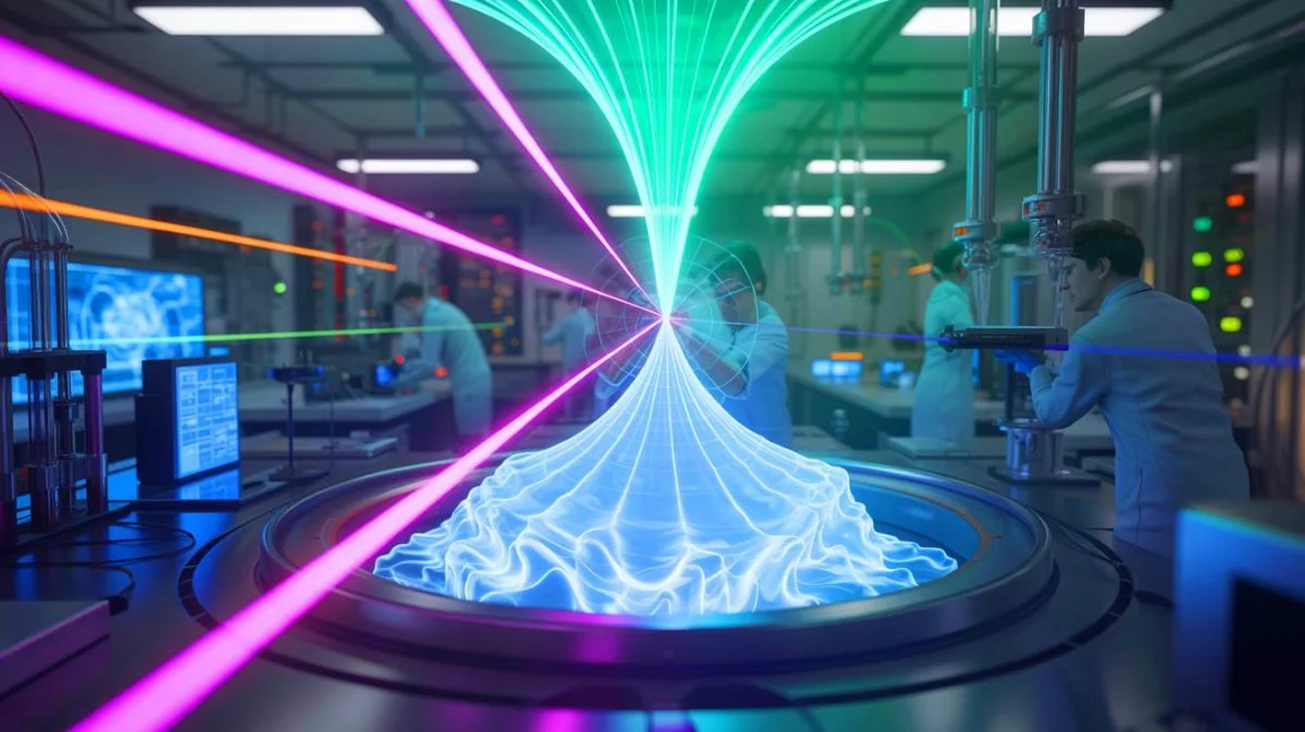 Illustration von der Umwandlung von Licht in ein Supersolid.