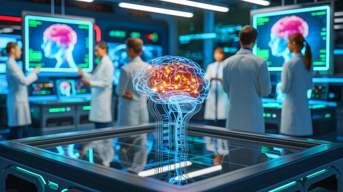 Illustration von der Fähigkeit künstlicher Intelligenz, menschliche kognitive Prozesse nachzuahmen.