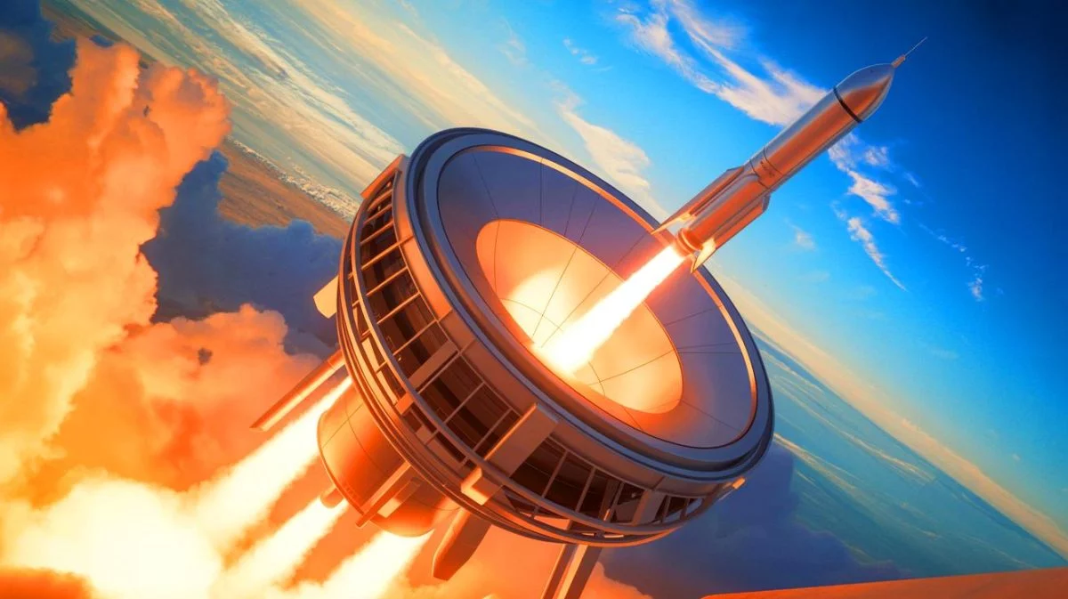 Illustration von einem innovativen Zentrifugal-Startsystem für Mikrosatelliten.