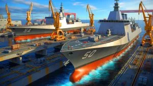 Illustration von der Herausforderung der US-amerikanischen Marine, ihre maritime Vormachtstellung angesichts des Aufstiegs der chinesischen Marine zurückzugewinnen.