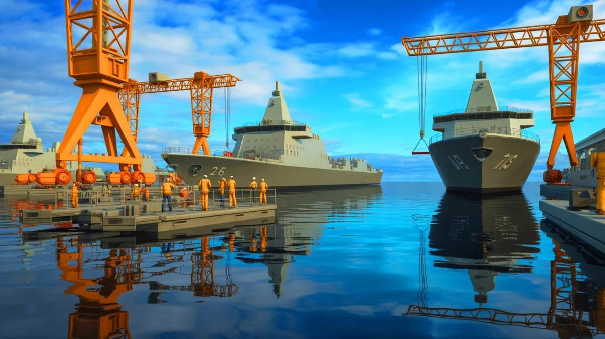 Illustration von der Modernisierung und Expansion der US-amerikanischen Marineflotte im Kontext globaler Seemachtveränderungen.