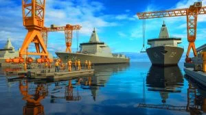 Illustration von der Modernisierung und Expansion der US-amerikanischen Marineflotte im Kontext globaler Seemachtveränderungen.