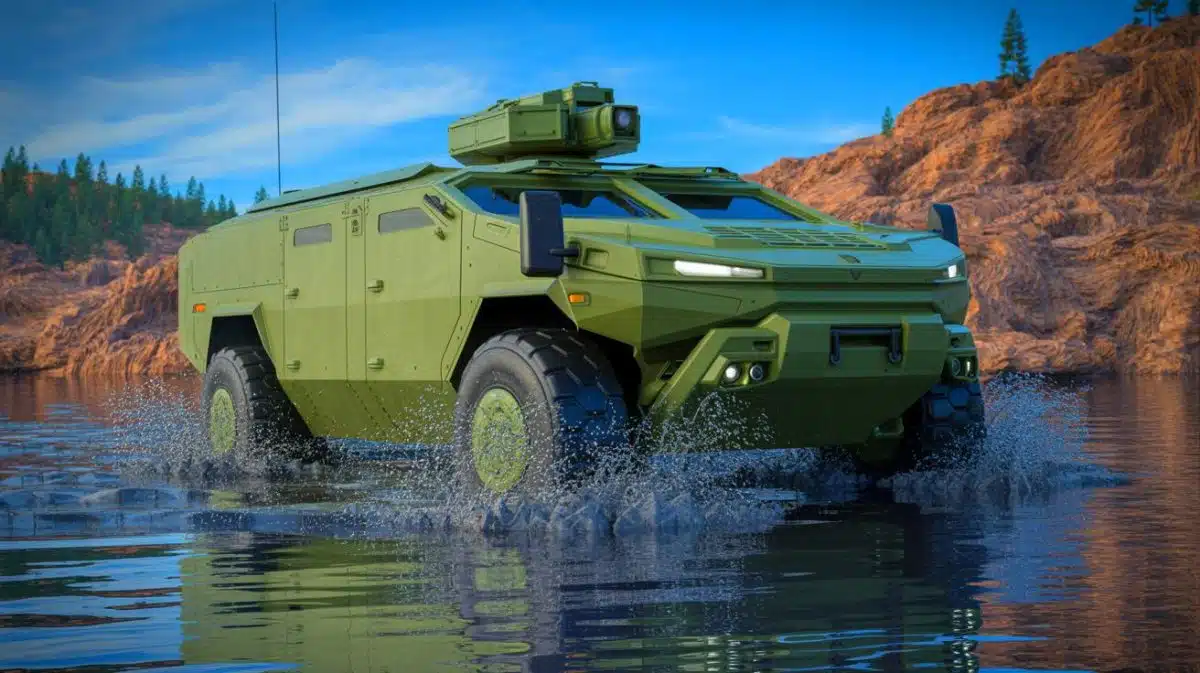 Illustration de la livraison du véhicule blindé BvS10 de BAE Systems aux armées européennes.