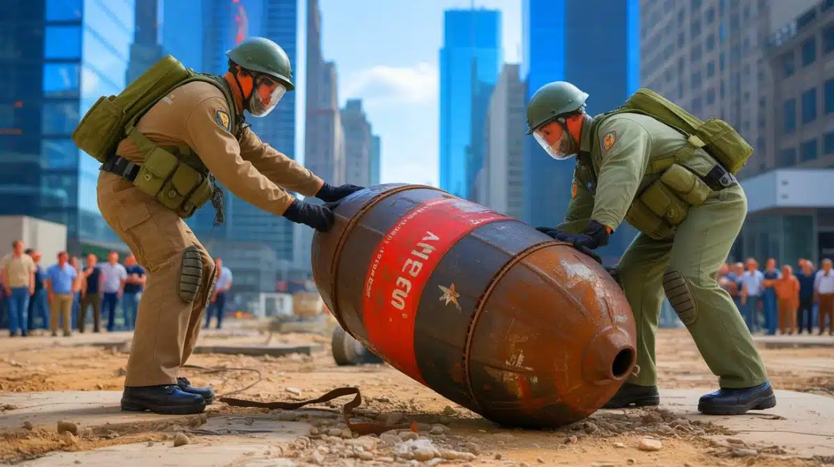 Illustration de la neutralisation d'une bombe de la Seconde Guerre mondiale à Hong Kong.