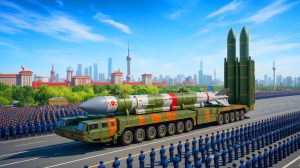 Illustration de la présentation du missile balistique intercontinental DF-5C lors d'une parade militaire en Chine.