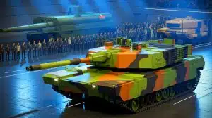 Illustration de la démonstration des chars Abrams et des lance-roquettes HIMARS à Taiwan.