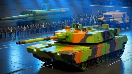Illustration de la démonstration des chars Abrams et des lance-roquettes HIMARS à Taiwan.
