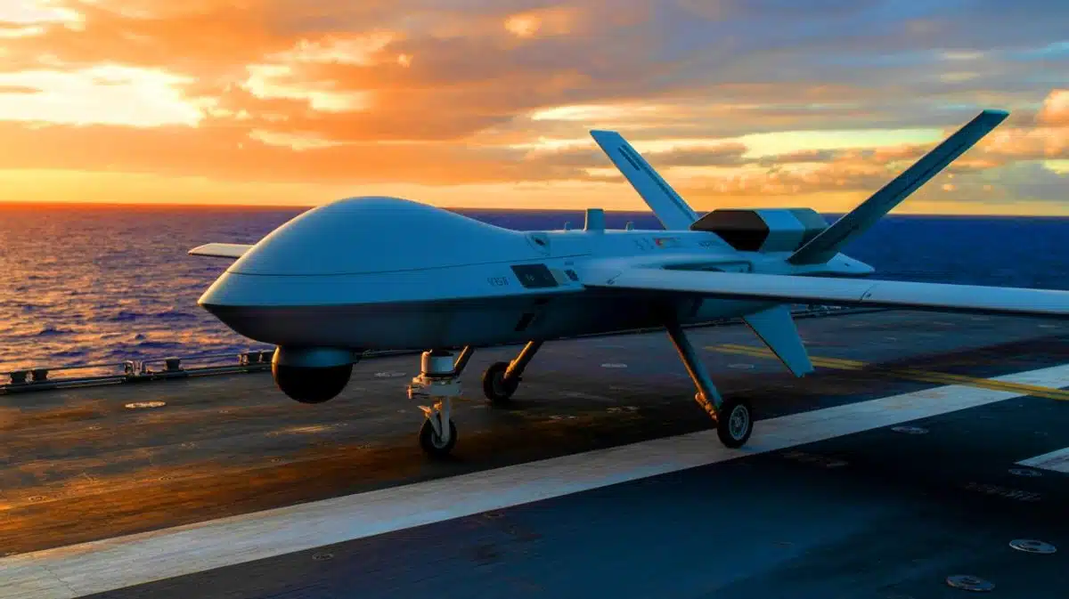 Illustration de la présentation du drone furtif GJ-11 lors du défilé militaire en Chine.