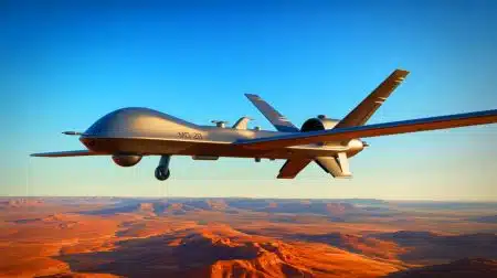 Illustration de l'avion de combat MQ-28 Ghost Bat lors de ses essais en vol sur la base RAAF Tindal.