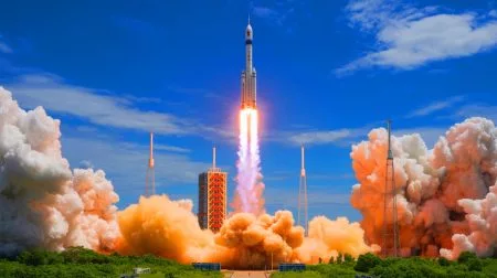 Illustration de la fusée Longue Marche 7A lors du lancement du satellite Yaogan-45 en orbite.