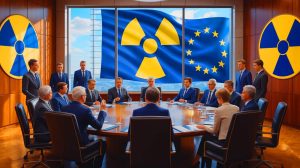 Illustration de l'idée d'une force de dissuasion nucléaire propre à l'Europe face aux tensions avec la Russie.