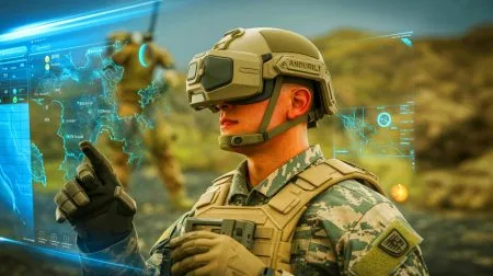Illustration of a U.S. Army soldier wearing a mixed reality headset developed by Anduril Industries.