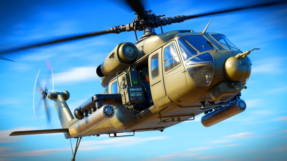 Illustration of the AN/ARC-231A Multi-mode Aviation Radio Set integrated into a U.S. Army rotary-wing aircraft.