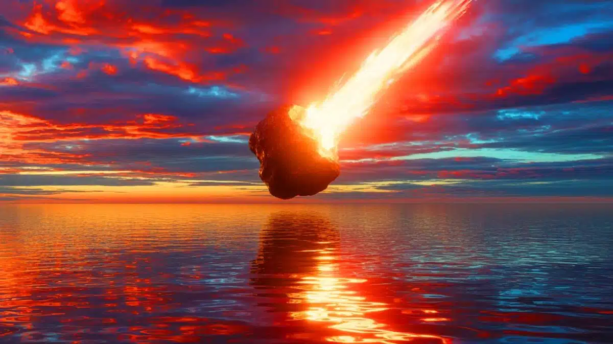 Illustration of an asteroid hitting the North Sea.