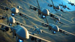 Illustration of atomic clock technology enhancing drone swarm coordination in GPS-compromised environments.