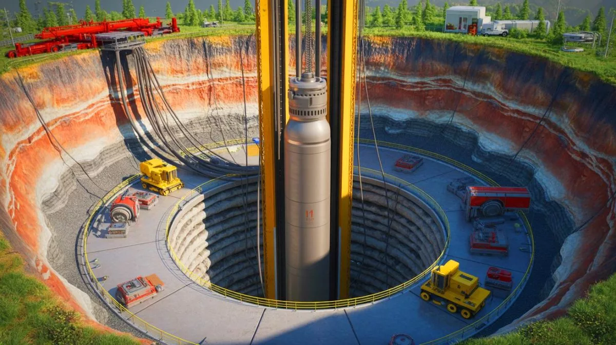 Illustration de réacteurs nucléaires souterrains de 15 mégawatts prévus par Deep Fission pour 2026.