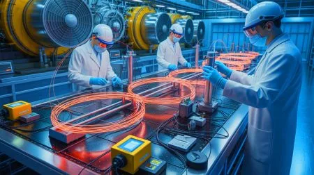 Illustration de la vérification des fils supraconducteurs pour le projet ITER.