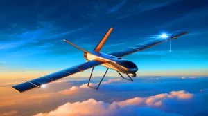Illustration de l'Horus A, drone solaire stratosphérique révolutionnant les opérations militaires et civiles.