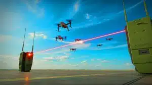 Illustration de l'efficacité du système de laser "Apollo" contre les essaims de drones.