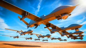 Illustration de l'utilisation des horloges atomiques pour la coordination des essaims de drones de l'Armée de l'Air américaine.
