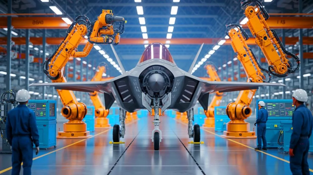 Illustration de la production accélérée de fuselages centraux pour le F-35 Lightning II par Northrop Grumman.