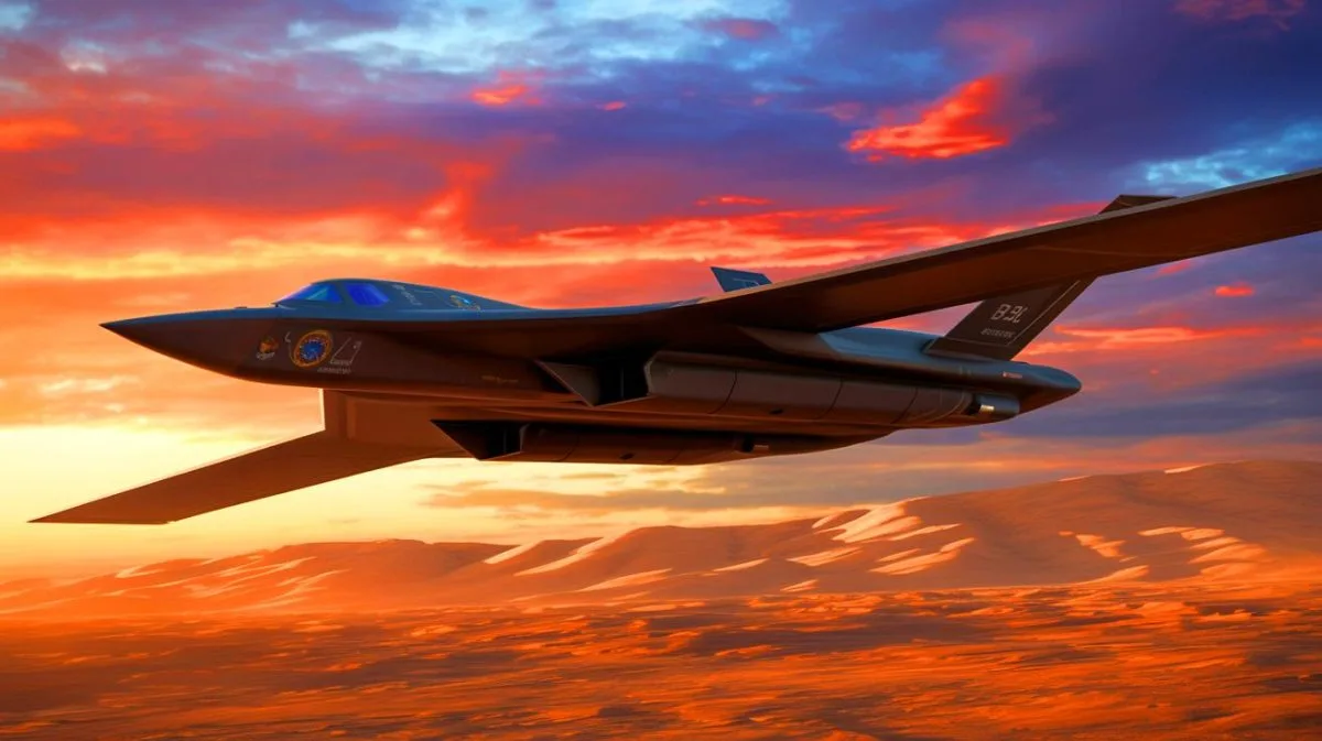 Illustration von der fortschrittlichen Stealth-Technologie des B-21 Raider-Bombers.
