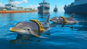 Illustration de dauphins militaires utilisés par la Russie pour protéger la base navale de Sébastopol.