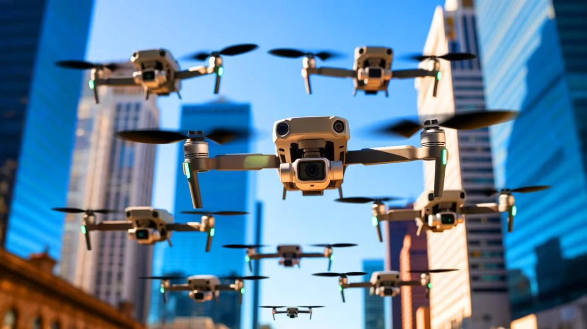 Illustration de l'innovation T-STAR permettant une coordination rapide et sécurisée des essaims de drones.