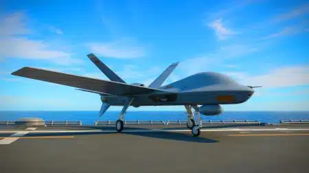 Illustration of the GJ-11, a ship-launched stealth combat drone unveiled by China.
