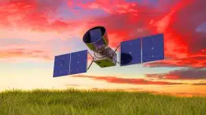 Illustration von unsichtbarer Kommunikationstechnologie durch Metamaterialien und Satellitensysteme.