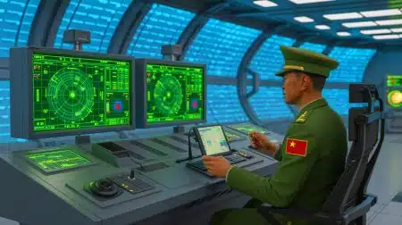 Illustration of China's innovative system for undetectable military communication using radar and metamaterials.