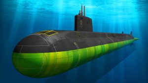 Illustration of the Virginia Block V attack submarine with enhanced strike capabilities and advanced technology.