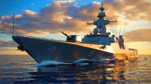 Illustration von Nordkoreas neuem Zerstörer als Symbol für militärische Aufrüstung und geopolitische Spannungen.