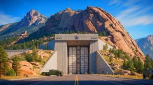 Illustration von der strategischen Bedeutung des Cheyenne Mountain Komplexes in der US-Verteidigung.
