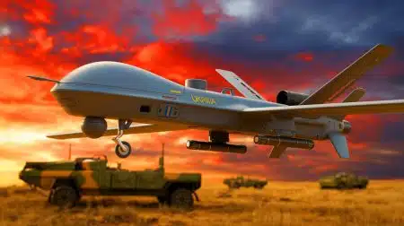 Illustration de la préparation et du développement du nouveau drone d'attaque ukrainien résistant aux interférences électroniques.