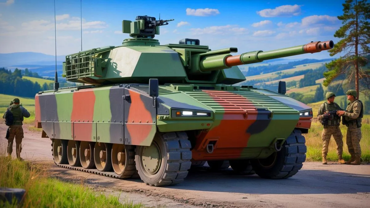 Illustration von einem CV90-Kettenfahrzeug in europäischer Verteidigungskooperation.