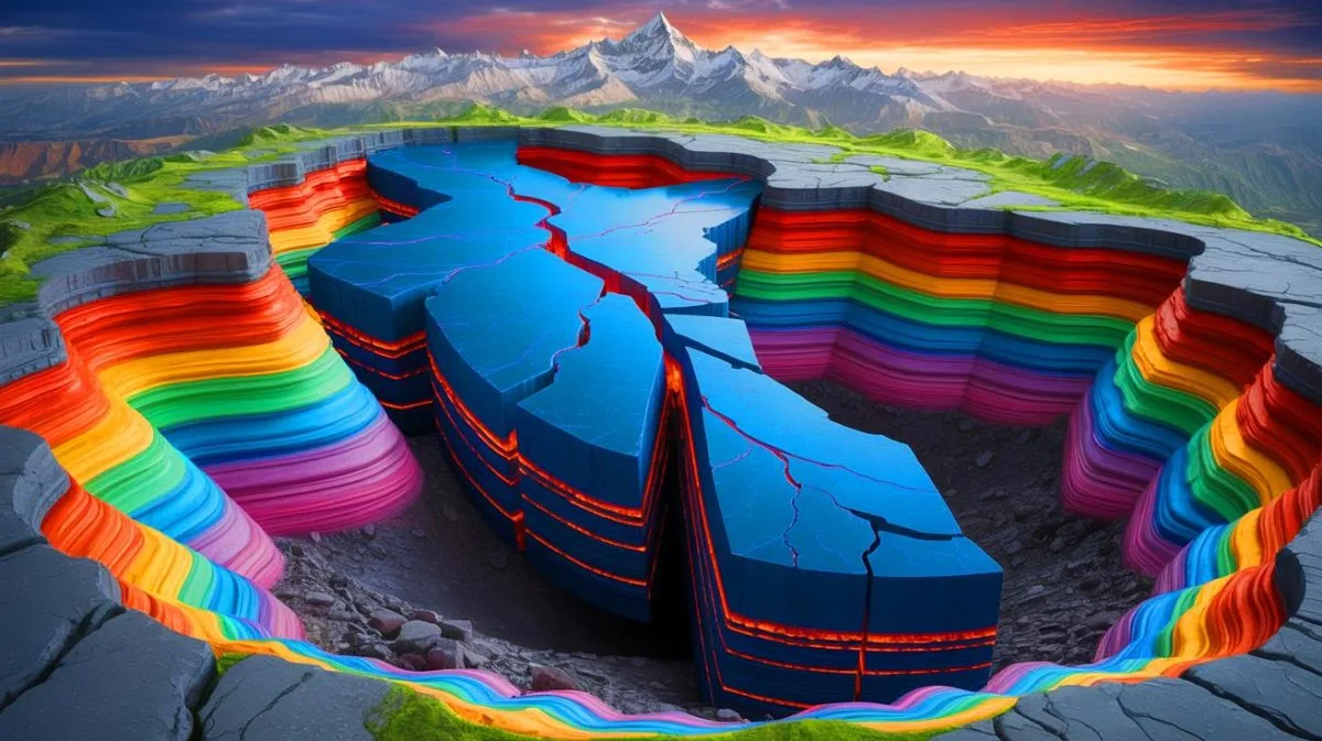 Illustration of the Indian Plate undergoing delamination as it splits and sinks into the Earth's mantle.