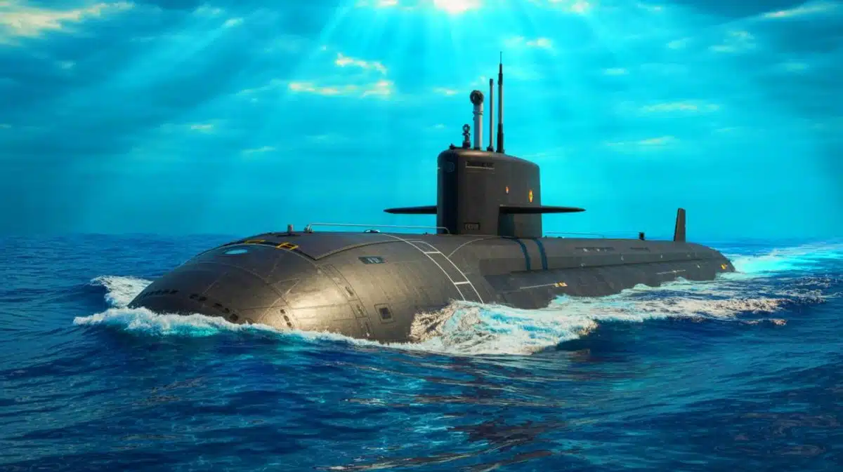 Illustration of India's nuclear submarine equipped with a 200 MWe reactor.