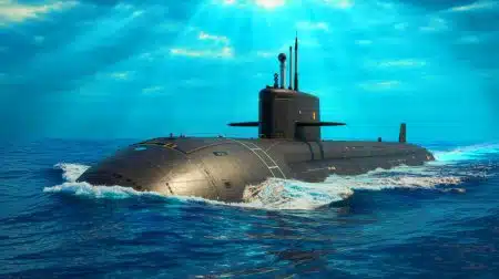 Illustration of India's nuclear submarine equipped with a 200 MWe reactor.