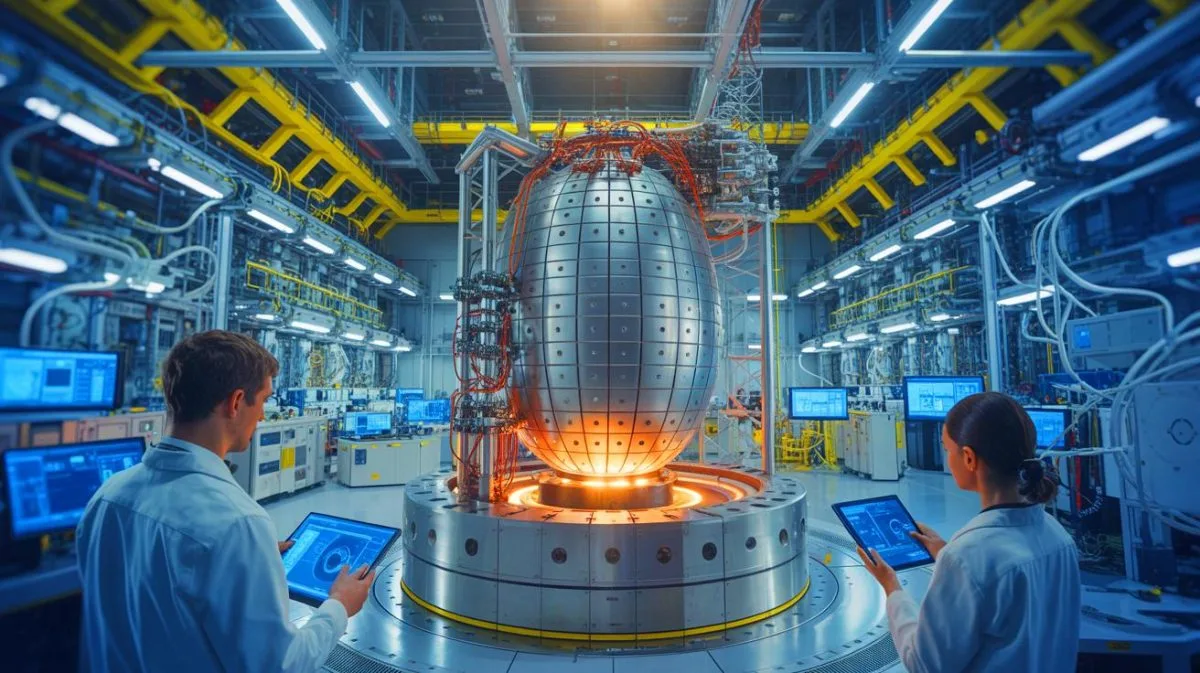 Illustration von Fortschritten in der Kernfusionsforschung und supraleitenden Technologien im Rahmen des ITER-Projekts.