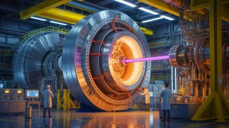 Illustration de l'achèvement du Solénoïde Central d'ITER, un aimant supraconducteur essentiel pour la fusion nucléaire.