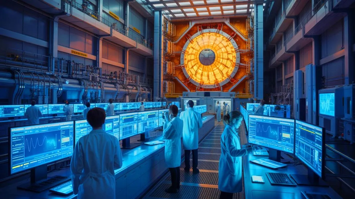 Illustration de l'installation du spectromètre à neutrons haute résolution derrière le mur de protection en béton du réacteur ITER.
