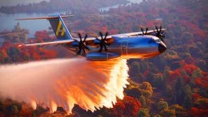 Illustration of an Airbus A400M aircraft equipped with a water bomber conversion kit.