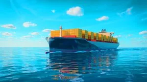 Illustration de la conception d'un porte-conteneurs à propulsion nucléaire par Hyundai pour décarboner le transport maritime.