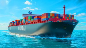Illustration of a nuclear-powered container ship concept developed by Hyundai.